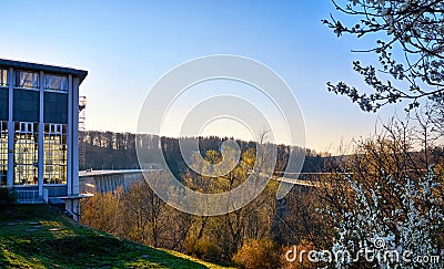 View of the longest pedestrian suspension bridge in the world and the Rappbodetalsperre Stock Photo