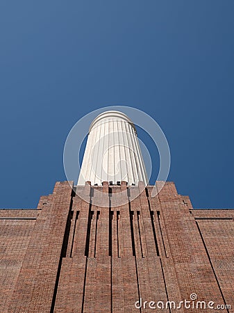 Chimney at Battersea Power Station, renovated interwar building, now a mixed use retail and residential scheme. Stock Photo