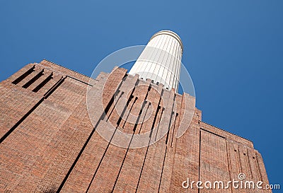 Chimney at Battersea Power Station, renovated interwar building, now a mixed use retail and residential scheme. Stock Photo