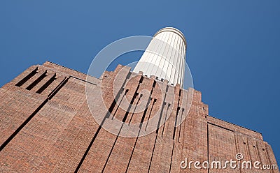 Chimney at Battersea Power Station, renovated interwar building, now a mixed use retail and residential scheme. Stock Photo