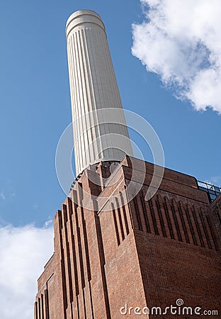 Chimney at Battersea Power Station, renovated interwar building, now a mixed use retail and residential scheme. Stock Photo