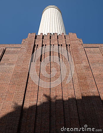 Chimney at Battersea Power Station, renovated interwar building, now a mixed use retail and residential scheme. Stock Photo