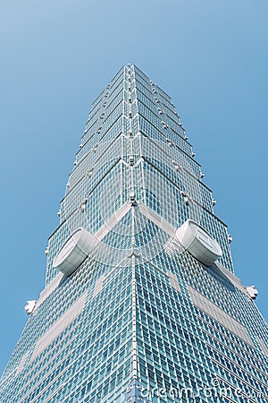 View looking up at Taipei 101 Tower, tall skyscraper in Taipei, Taiwan Editorial Stock Photo