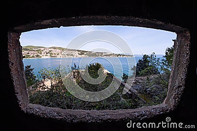 View from lost place port to Rabac in Istria, Croatia Stock Photo