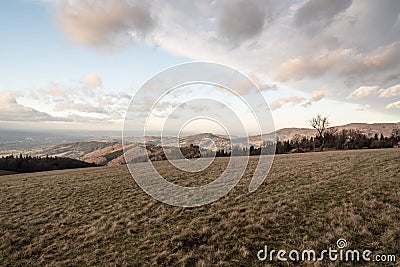 View from Loucka hill in late autumn day in Slezske Beskydy mountains in Czech republic Stock Photo