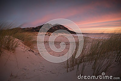 View of Louro Peak against a beautiful sunset sky in Galicia, Spain Stock Photo