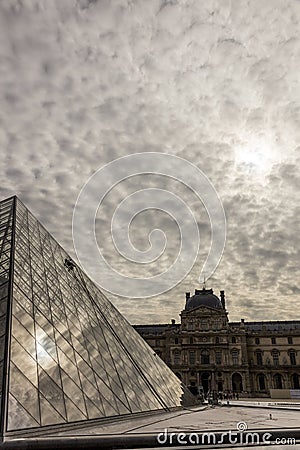 View of the Louvre Pyramid. Editorial Stock Photo