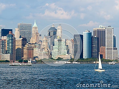 View of Lower Manhattan from the New York Harbor Editorial Stock Photo