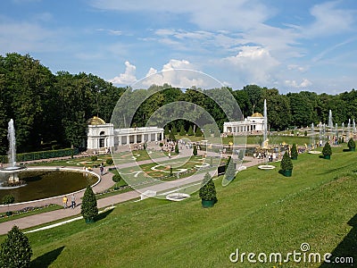 The lower park in Peterhof, Russia, Summer sunny day Editorial Stock Photo