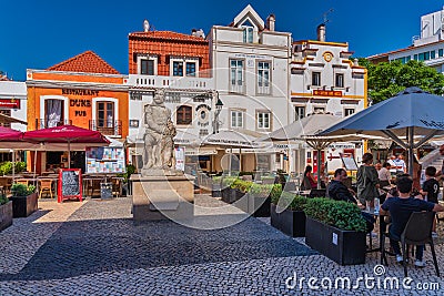 View of Luis Camoes square in Cascais Editorial Stock Photo