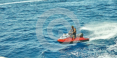 View from the luxury yacht to the Red Sea, jumping and riding a jet ski Editorial Stock Photo