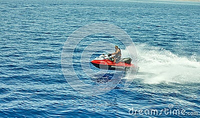 View from the luxury yacht to the Red Sea, jumping and riding a jet ski Editorial Stock Photo