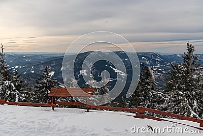 View from Lysa hora hill in winter Moravskoslezske Beskydy mountains in Czech republic Stock Photo