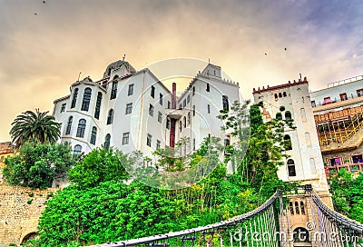 View of the Madrasa from the Melha Slimane Footbridge in Constantine, Algeria Stock Photo