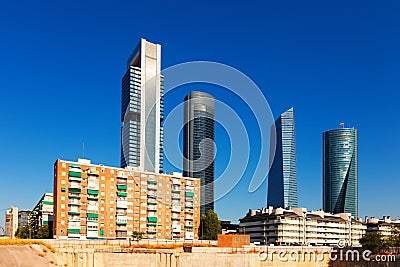 View of Madrid with Cuatro Torres Business Area Stock Photo