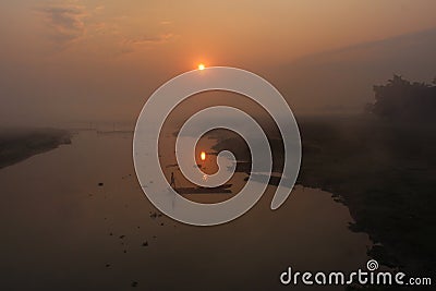 Sunrise in a foggy Morning Editorial Stock Photo