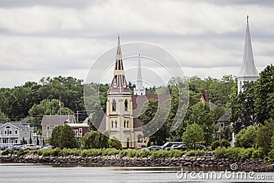 View of Mahone Bay`s Three Churches, Nova Scotia Stock Photo