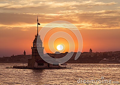 View of the Maiden tower at sunset, Istanbul, Editorial Stock Photo