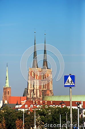 View of the main Catholic church in the old European city. Stock Photo