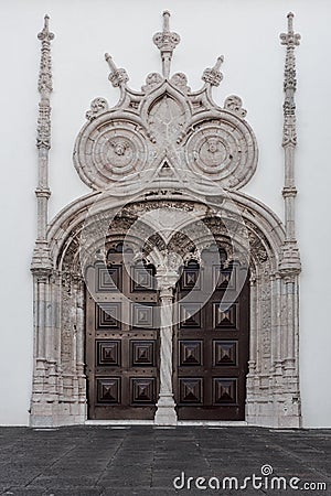 View of the main door the main church of ponta delgada Stock Photo