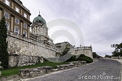 View of the main entrance and the Dome of the Palace-Buda Castle, Budapest, Hungary Stock Photo