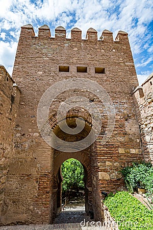 View of the main entrance/gate to the Almeria (AlmerÃ­a) castle (Alcazaba of Almeria) Stock Photo