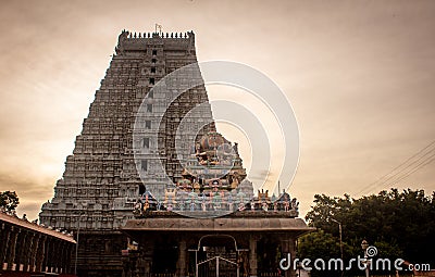 View of the main entrance tower of Arulmigu Arunachaleswarar Temple, Tiruvannamalai which represent element of fire Stock Photo