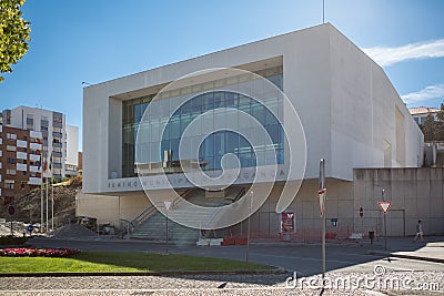 View of the main facade of the Municipal Theater of Braganca, a building of modern architecture, designed by Architect Filipe Editorial Stock Photo