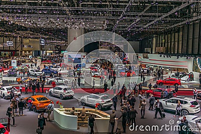 View of the main hall of the Geneva International Motor Show Editorial Stock Photo