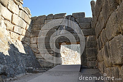 View of the main monuments and sites of Athens (Greece). Ruins of Mycenae the ancient city of Agamemnon. Lions gate Stock Photo
