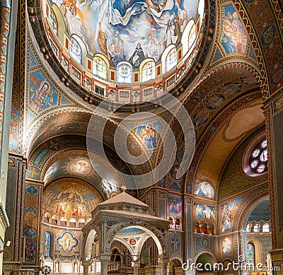 View of the main transept and the altar of Saint Antony in the Votive Church of Szeged Editorial Stock Photo
