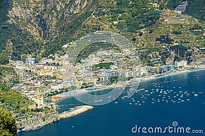 View of Maiori beach from Ravello, Amalfi Coast, Italy, Europe Stock Photo