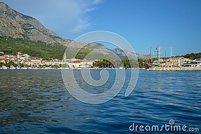 View of Makarska city center from the sea Editorial Stock Photo