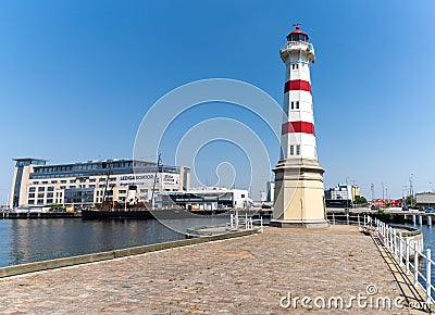 View of the Malmo Old Light House in the harbor of downtown Malmo Editorial Stock Photo