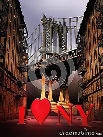 Manhattan bridge I love NY Stock Photo