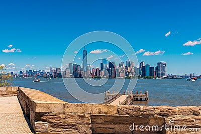 View on Manhattan New York City from Liberty Island Editorial Stock Photo