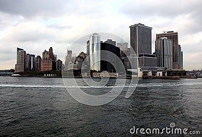 View of Manhattan from a Staten Island ferry Stock Photo