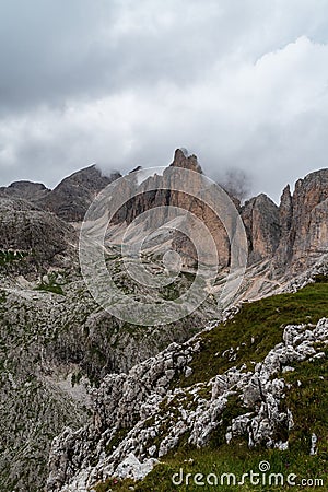 View from Mantel mountain peak in Dolomites mountains in Italy Stock Photo