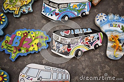 View of many Ibiza souvenirs / magnets. Editorial Stock Photo
