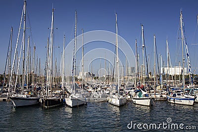 View of many moored yachts and sailboats Editorial Stock Photo