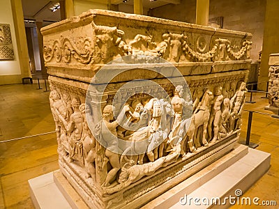 Marble sarcophagus, National Museum of Beirut, Lebanon Editorial Stock Photo