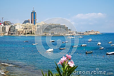 View of the Marina Bay, Portomaso tower in St. Julians city. Malta island Editorial Stock Photo