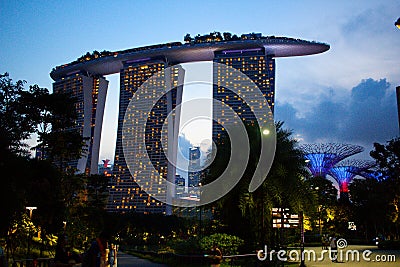 View of Marina Bay Sands Hotel from Gardens by the Bay Editorial Stock Photo