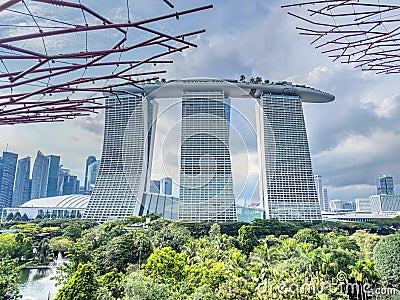 View of Marina Bay Sands Singapore as seen from Gardens by the Bay Editorial Stock Photo