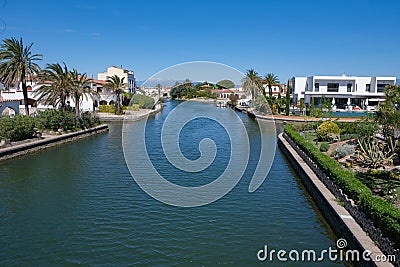 View on marine canals with expensive white houses Stock Photo