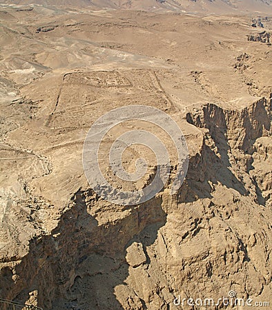 Remains of the roman siege camp at Masada over the Judaean Desert Israel Stock Photo