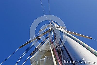 View of Mast of Sailboat from under it Stock Photo