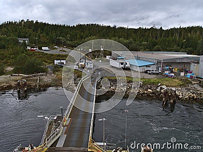 View of McLoughlin Bay Ferry Terminal near small village Bella Bella on Campbell Island, part of the Inside Passage. Editorial Stock Photo