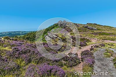 A view of the meandering path on the summit of the Roaches escarpment, Staffordshire, UK Stock Photo