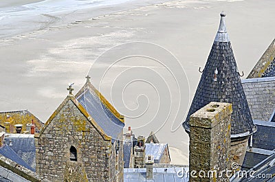 Buidings and medieval roofs in Mont Saint Michele in France, Normandy Stock Photo
